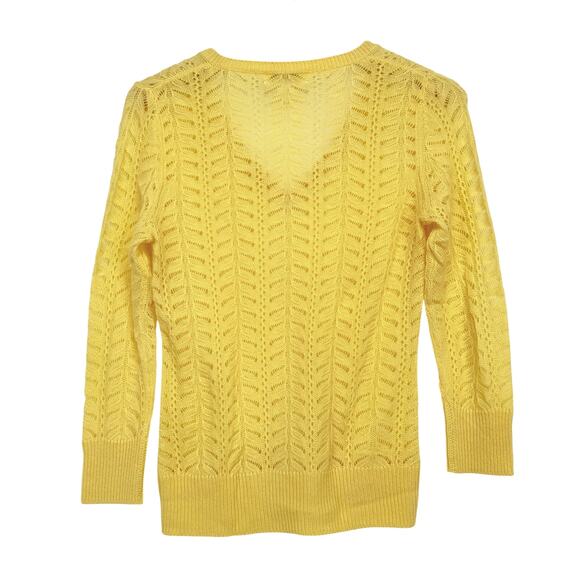 Peck & Peck 100% Cashmere Pointelle Knit Sweater S Yellow Lacey Preppy Feminine - Picture 4 of 6